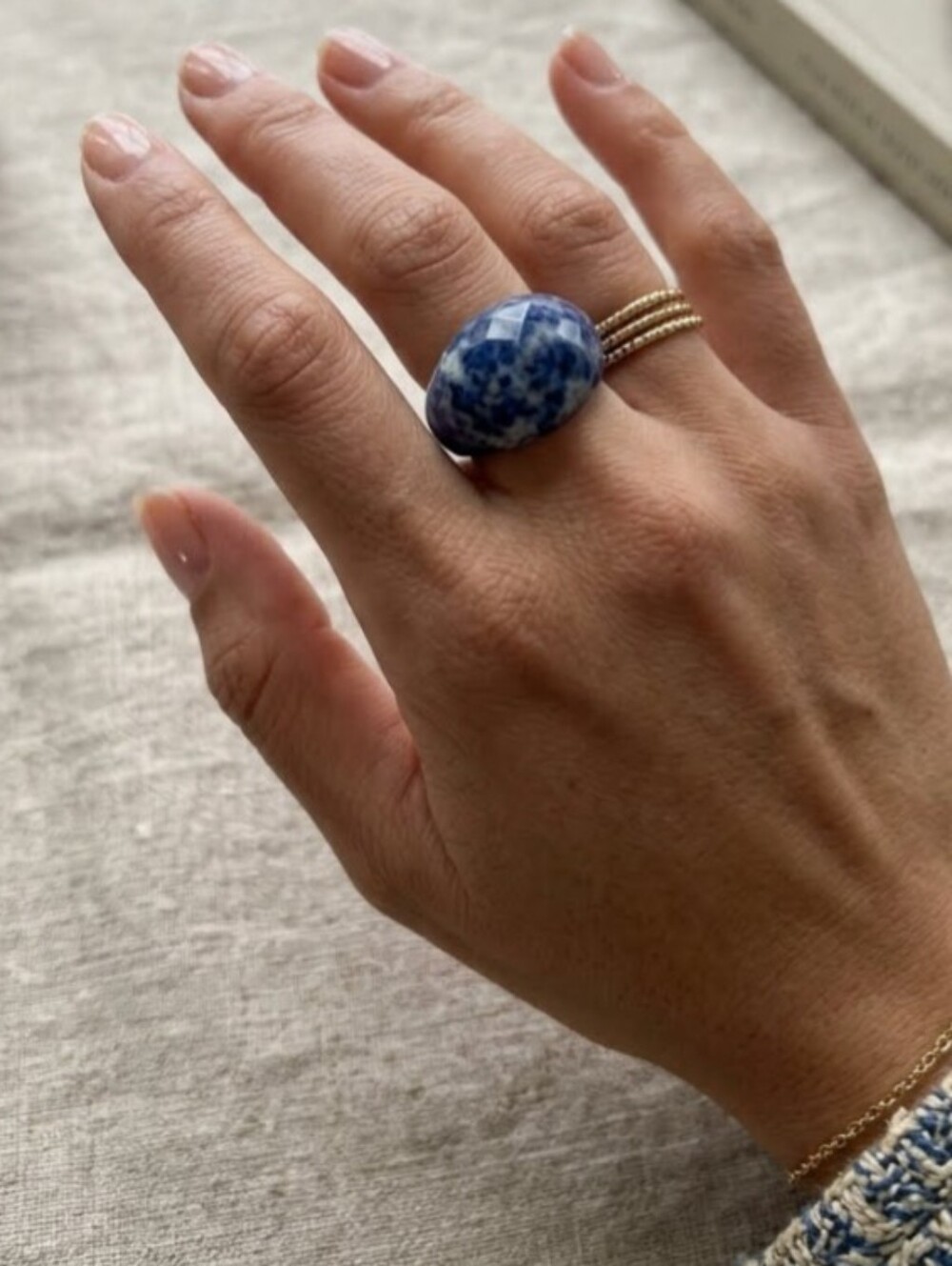 Faceted Solid Sodalite Dome Ring Size 7